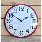 Horloge en émail blanc bord rouge