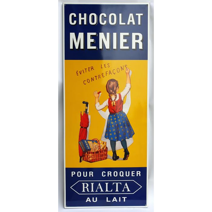 Plaque émaillée publicitaire "CHOCOLAT MENIER" h25cm*43cm