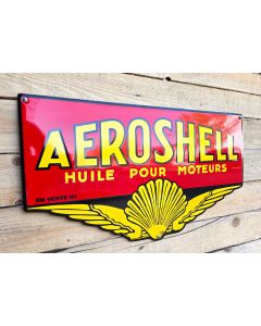 Plaque publicitaire vintage en émail pour l'huile moteur Aeroshell