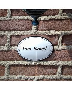 Plaque avec nom bombée avec bord + c 12 x 8 cm ovale