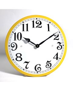 Horloge en émail blanc bord jaune
